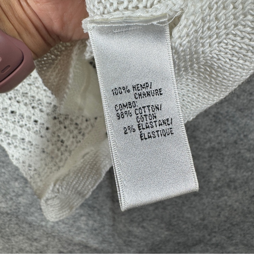Lafayette 148 Hemp White Open Knit Cardigan Size XL Button Front Sweater Chic - Picture 6 of 15